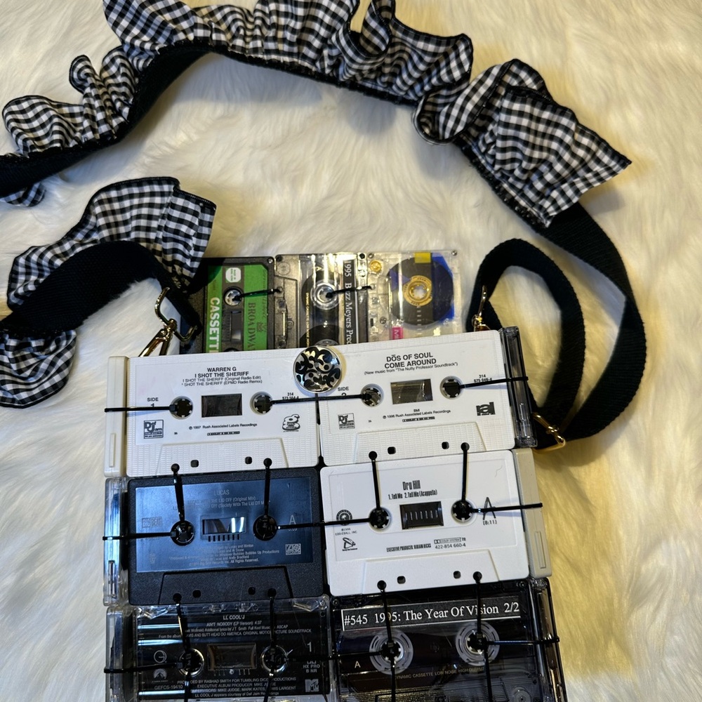 Cassette Tape Shoulder Bag with Gingham Ruffle Strap - Picture 5 of 5